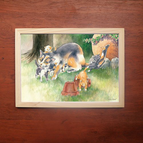 Aquarelle famille de chats -c- tirage photo