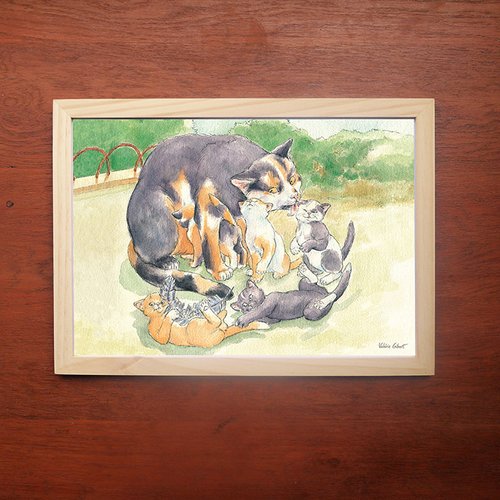 Aquarelle famille de chats -d- tirage photo