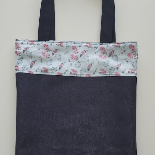 Tote bag plat en denim et plumes