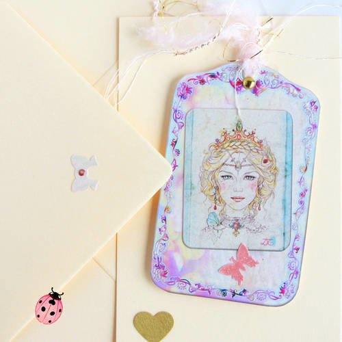 Mini carte de voeux avec tag - alissandre, la reine des fées "papillon rose" 