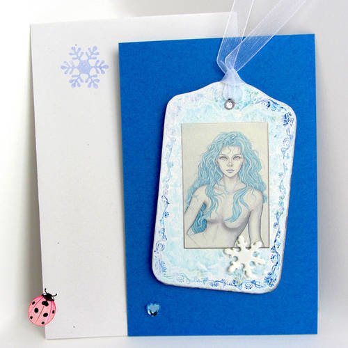 Mini carte scrap avec tag - vanora, la sirène arctique "coeur bleu" 