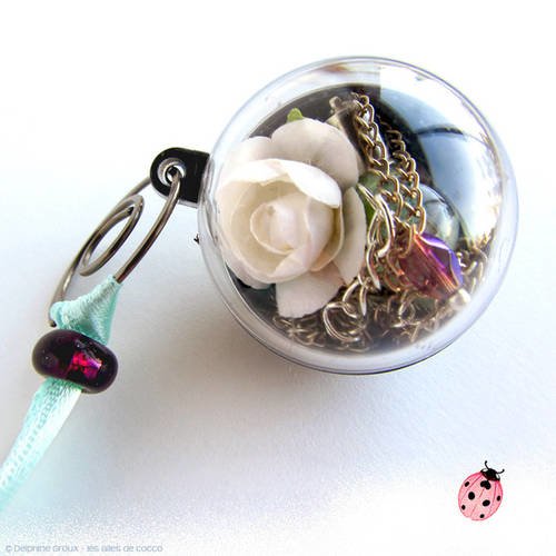 Collier féerique mini fiole dans un écrin boule original et romantique "larme phosphorescente"