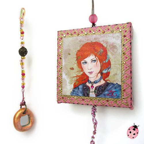 Décoration murale mini toile - 5 cm : "carméline - rose miroir" 