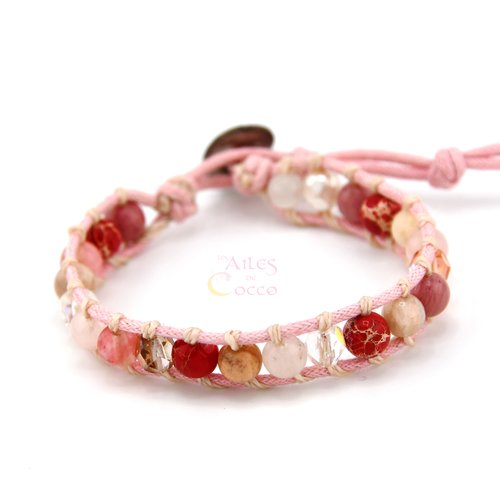 Bracelet wrap des elfes en perles gemme et verre « rose poudré n°1 »