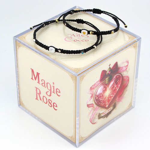Bracelets duo saint valentin en macramé noir " magie rose » n°1