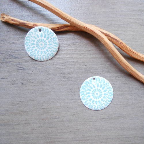 X 2  sequins émaillés blanc et turquoise clair