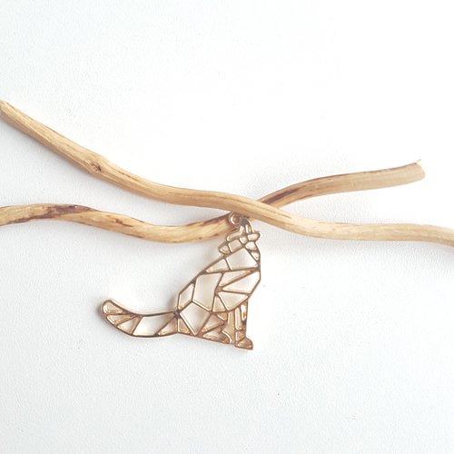 Pendentif loup origami or clair  pour création de bijoux