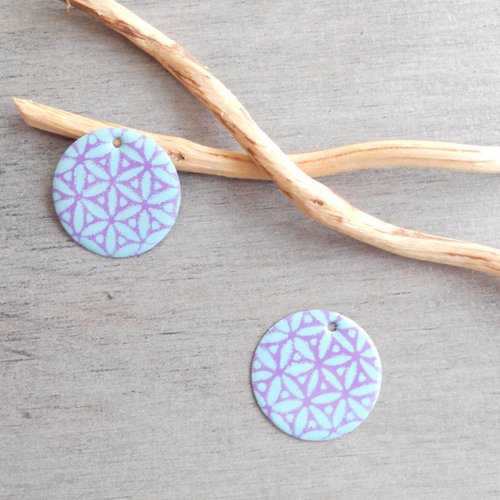 X 2 sequins émaillés turquoise clair et lilas