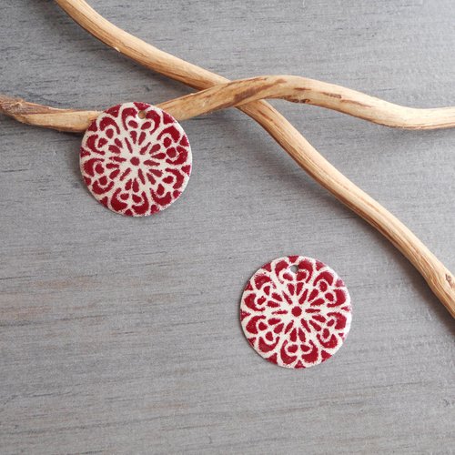 X 2 sequins émaillés rouge foncé et ivoire