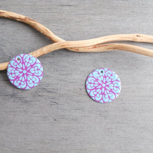 X 2 sequins émaillés turquoise clair et mauve