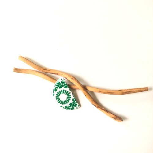 X2 sequins émaillés connecteurs blanc et vert pré