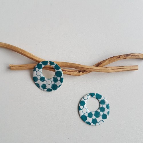 2 sequins émaillé créole turquoise et blanc