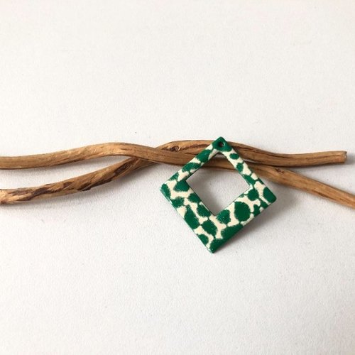 X 2 sequins émaillés géométrique vert pré et ivoire  30x30 mm