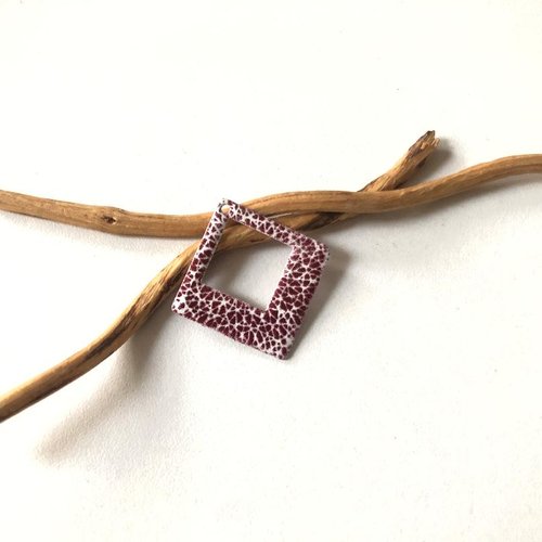 X 2 sequins émaillés géométrique blanc et rouge foncé  30x30 mm