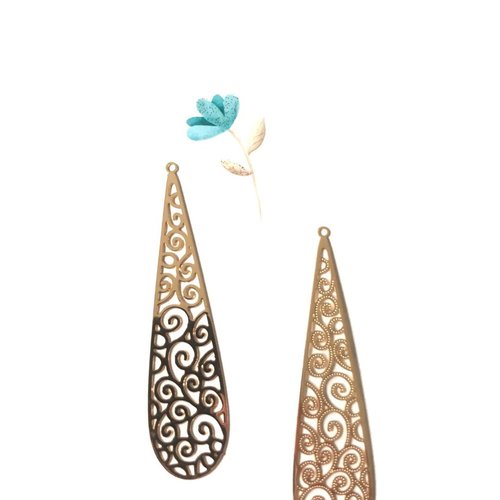 X 2 pendentifs en cuivre goutte d'eau doré spiral