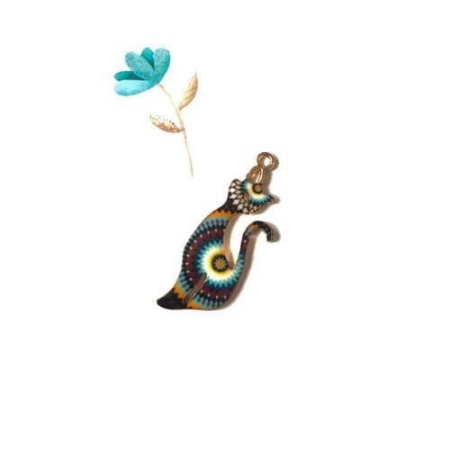 Pendentif chat multicolore émaillé sur une face