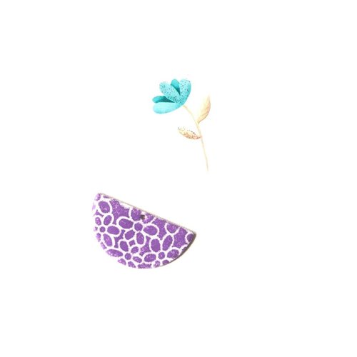 2 sequins émaillé demi lune lilas et blanc