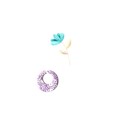 X 2 sequins émaillés lilas et blanc 17 mm