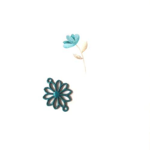 X 2 sequins émaillés fleurs turquoise