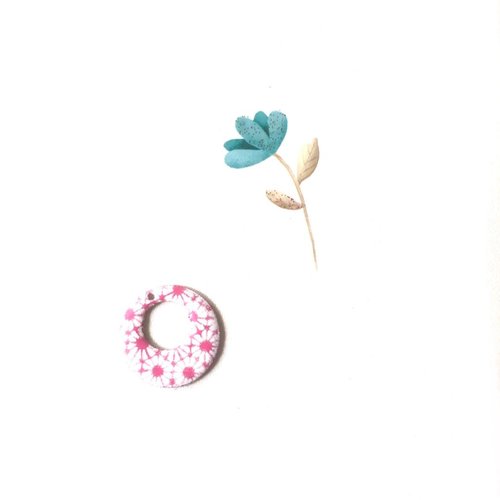 X 2 sequins émaillés rose vif et blanc 17 mm