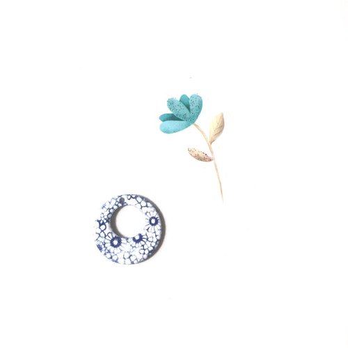 X 2 sequins émaillés bleu foncé et blanc 17 mm