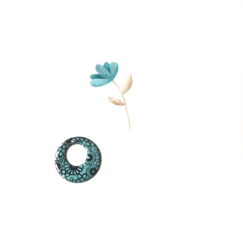 X 2 sequins émaillés noir et turquoise clair 17 mm