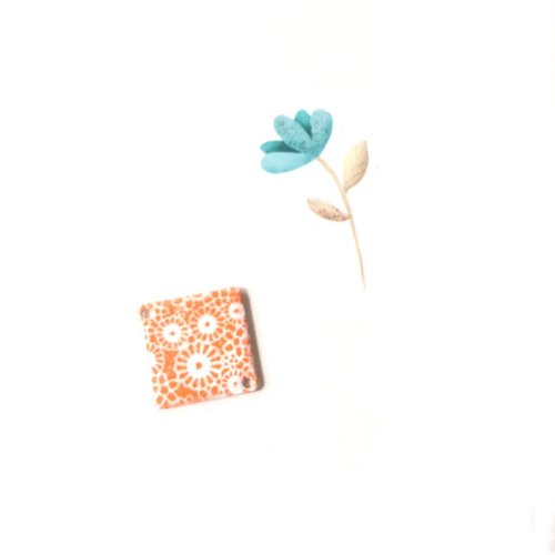 X2 sequins émaillés connecteurs carré blanc et orange