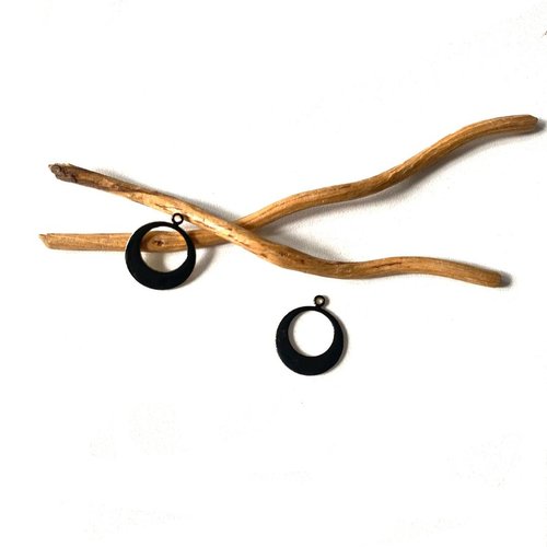 X 2 sequins anneaux 15 mm émaillés noir