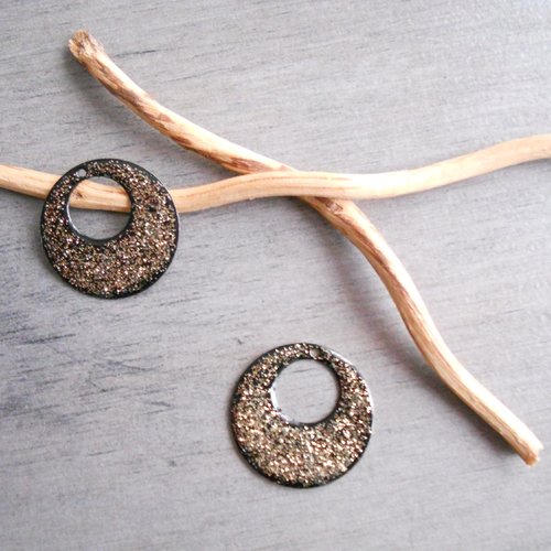 X 2 sequins émaillés créole noir et pailleté doré