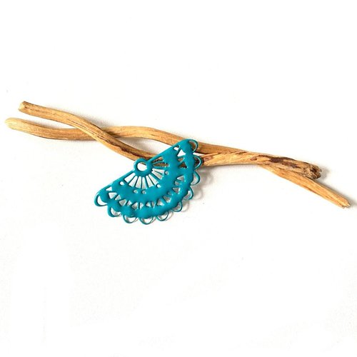X2  estampes émaillés éventails turquoise