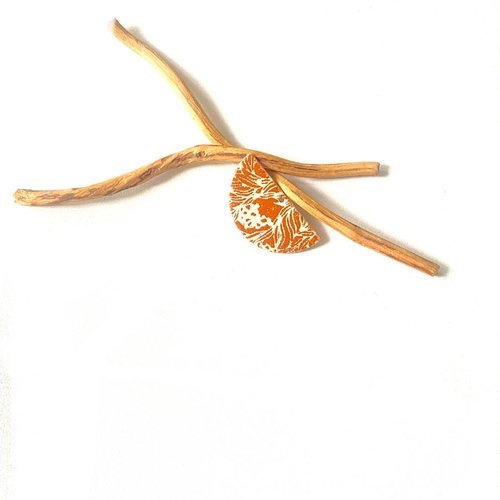 X2 sequins émaillés pendentifs demi lune beige et cognac