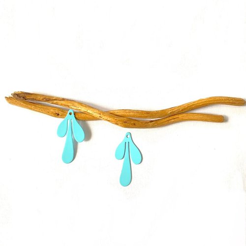 2 estampes feuilles turquoise clair 26x13 mm