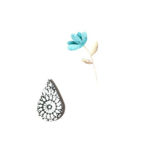 X2 sequins émaillés gouttes vert olive et blanc