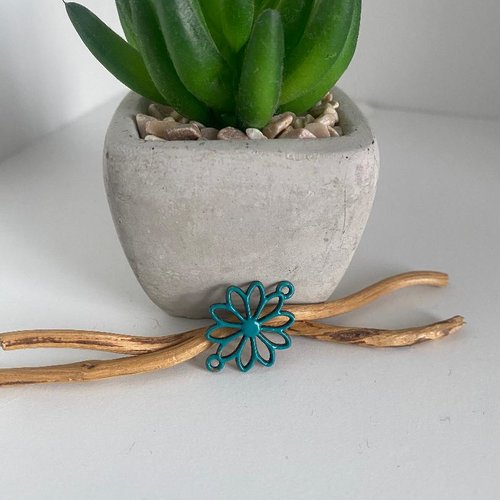 X 2 sequins émaillés fleurs turquoise