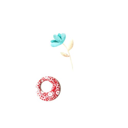 X 2 sequins émaillés blanc et rouge 17 mm