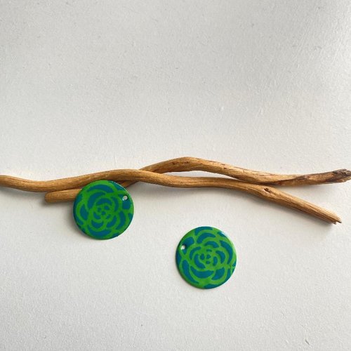 2 sequins émaillé vert clair turquoise