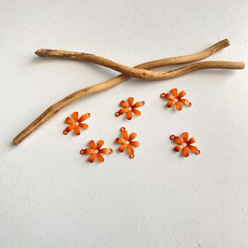 6 connecteurs émaillés fleur orange
