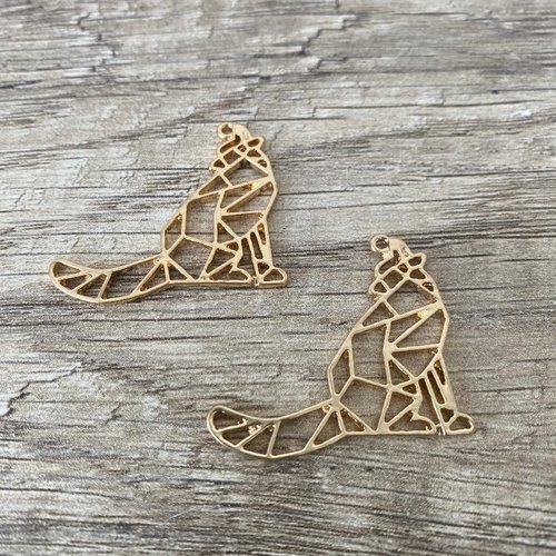 X2 pendentifs loup origami doré