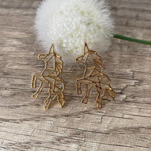 X 2 pendentifs licorne origami doré