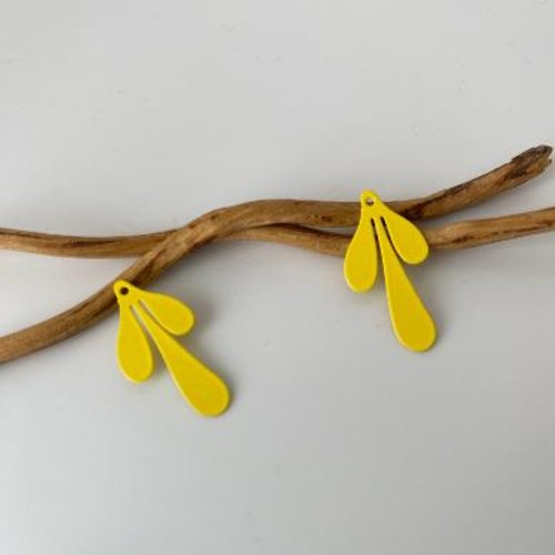 2 estampes feuilles jaune 26x13 mm
