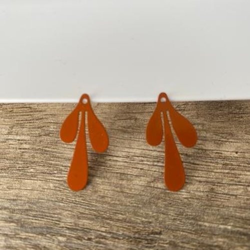 2 estampes feuilles cognac 26x13 mm