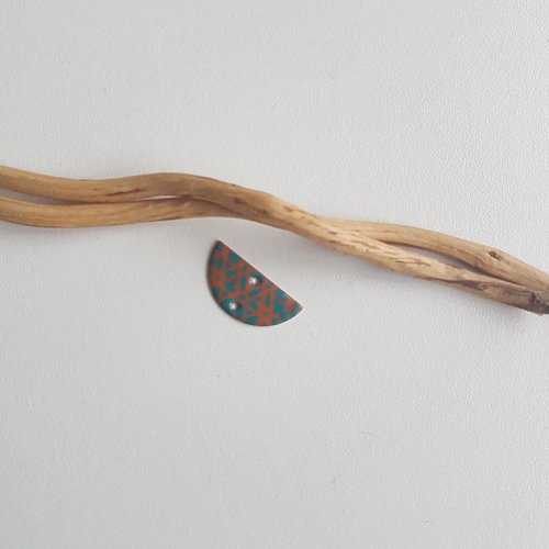 X2 petits connecteurs demi lune cognac et turquoise 19x10mm