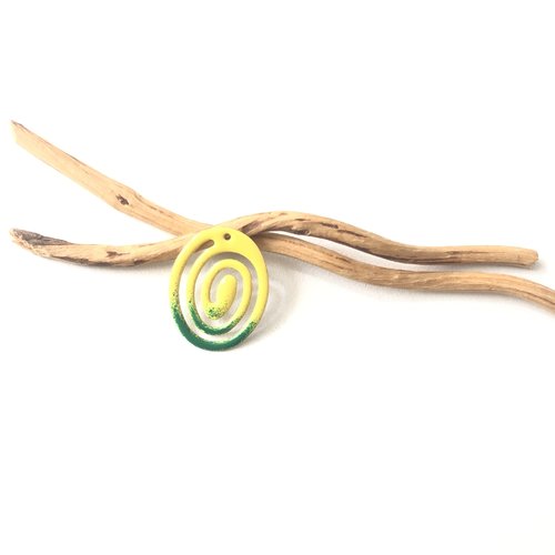 X 2 pendentifs ovales spirales jaune et vert pré