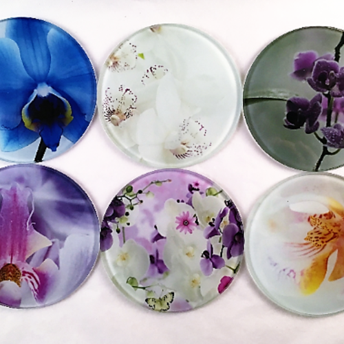 Les 6 sous verres "orchidées", en verre