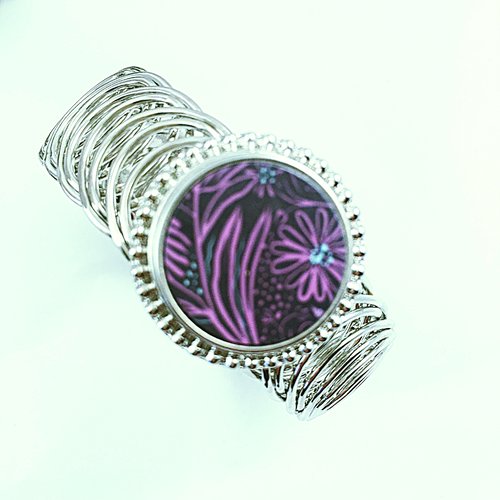 Bracelet bouton, motif "esquisse fleurs"