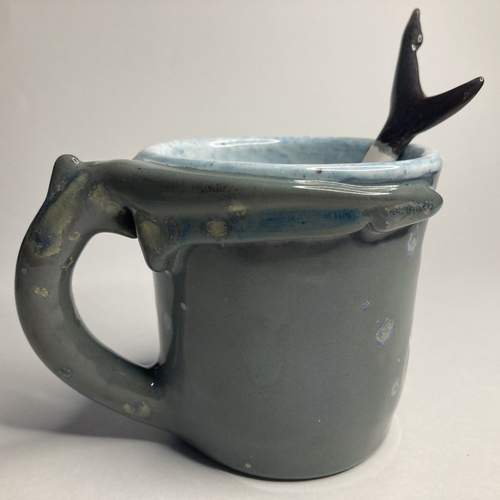 Mug collection queue de requin gris, avec cuillère