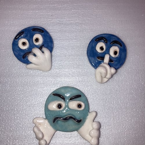 Magnet smiley x3 en céramique,  fait main