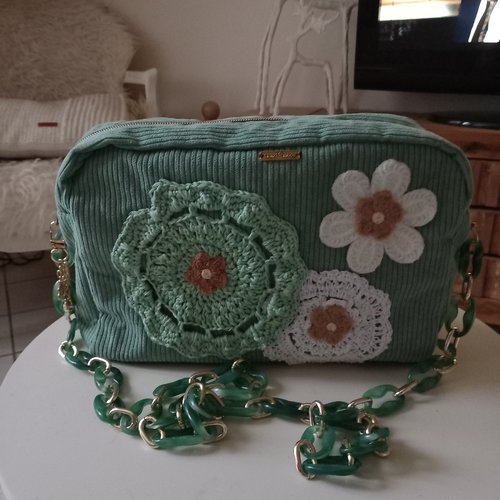 Sac vert velour cotele
