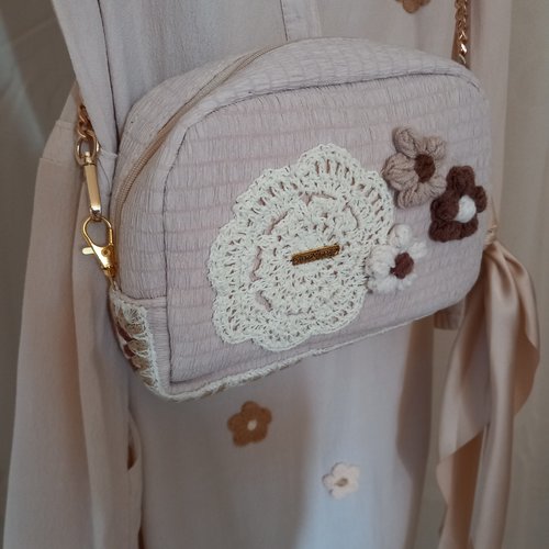 Sac besace ruban beige