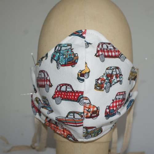 Masque homme tissu coton voitures retro 2cv  multicolores